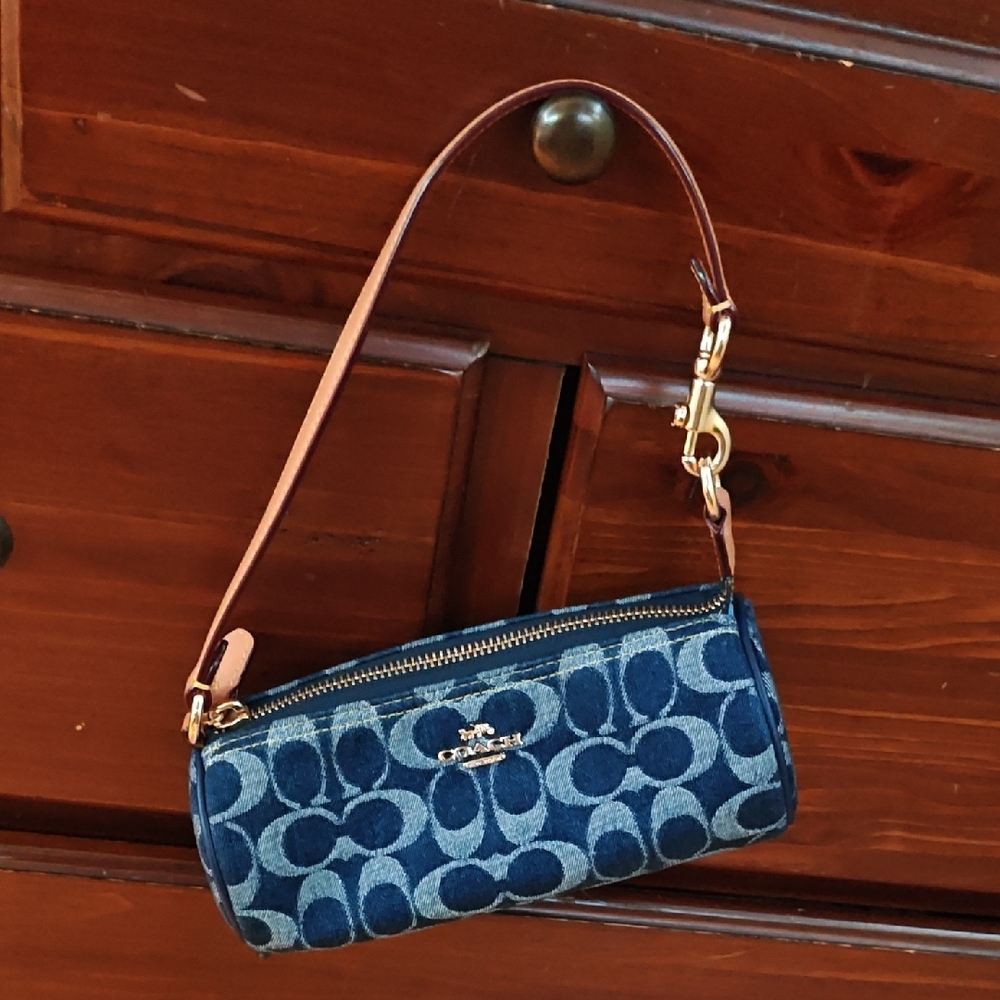 Coach Blue and Tan Signature Clutch